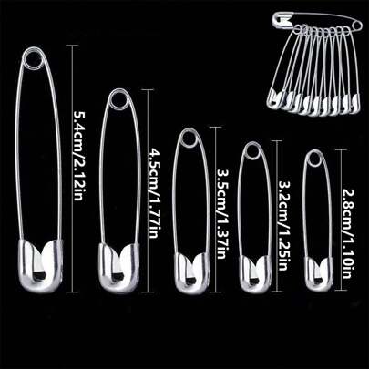 100 件镀镍钢别针，重型，5 种不同尺寸别针，散装别针，用于服装、缝纫、艺术、工艺品的小大别针