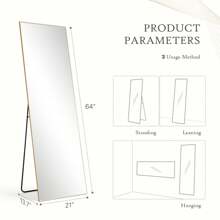 Sweetcrispy 1pc Full Length Mirror With Stand, 64"X21" Floor Mirror With Aluminum Alloy Frame For Bedroom, Standing Full Body Mirror, Dressing Mirror Home Decor Back To School Room Decor School Supplies - 黑色 - 查看 5