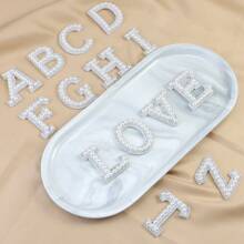 Diy 26入組白色珍珠和鑽石字母貼布,可縫在衣服、布料、背包上 - 白色 - 查看 4