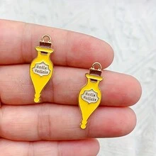 5/10 chiếc trang sức hợp kim tráng men hình lọ thuốc bất đối xứng màu vàng và xanh lá cây hoạt hình dễ thương, có thể dùng làm vòng cổ tự làm, móc chìa khóa và các phụ kiện khác - mặt dây chuyền - Xem 5