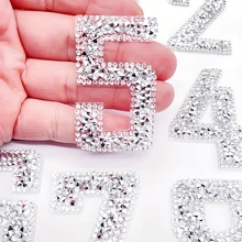 0-9 Digital Silver White Rhinestone Self-Adhesive Letter Patch Iron Sticker Clothing Badge Sticker Clothing Bag Shoes DIY Creative Gift Decoration - Silver - View 9