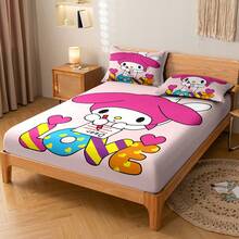 Juego de ropa de cama con patrón de dibujos animados Melody de 3 piezas, suave y cómodo, decoración de dormitorio, habitación de invitados (incluye 1 sábana bajera y 2 fundas de almohada) - Multicolor - Ver 5