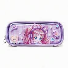 1入組粉紫色女孩鉛筆盒，卡通牛津布袋，適用於筆、文具和尺子 - 彩色 - 查看 7