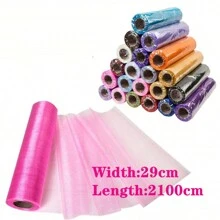 1pc Pink Organza Mesh Fabric, 29cm Wide And 2100cm Long, Perfect For Event And Party Backdrop Decoration, Seasonal Decor, Table Runner, Atmosphere Creator, Gift Wrapping Ribbon, DIY Bows, Wedding Arch & Background Wall Decoration, Window Curtain, Staircase Fabric, Suitable For Indoor And Outdoor Festivities,Christmas - Multicolor - View 12