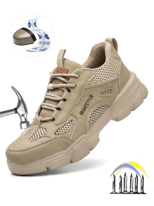 Men's Lightweight And Breathable Steel Toe Safety Work Shoes With Anti-Smash And Puncture-Proof Design, Suitable For Sports Activities