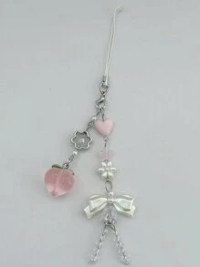 1pc Women's Fresh Peach Shaped Pendant Heart Flower Beaded Cell Phone Strap Keychain Pendant Bag Decoration Earphone Case Pendant Accessory, Great Gift For Family And Friends Valentine's Day Valentines Car Accessories Bag Charm School Cute Goth Y2k - Beaded Mobile Phone Chain - View 7
