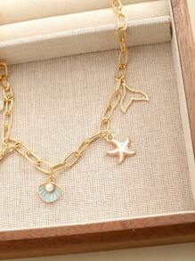 1pc Ocean Vacation Wind Shell Starfish Faux Pearl Fishtail Fun Charm Necklace For Women, Suitable For Everyday, Gifts, Fashion Accessories