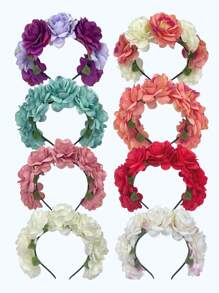 1 pieza Diadema con corona de flor de rosa grande de tela artificial para niña, adecuada para novias, vacaciones en la playa, accesorios para el cabello de vestir de mujer, Día de San Valentín, diadema, aro para el cabello, accesorios de belleza para el hogar - Multicolor - Ver 10