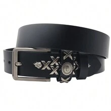 Rivets Belt Western Cowboy Hip-Hop Leather  Belt Men And Women Jeans Formal Black - Multicolor - View 11