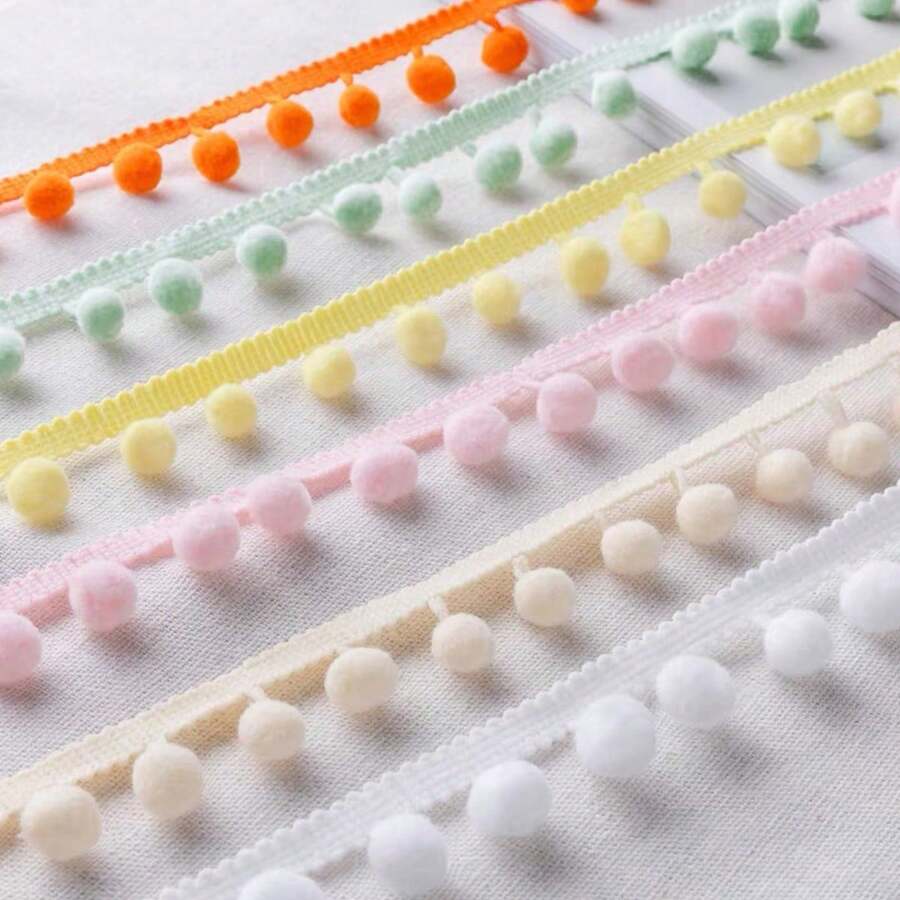 1 rollo/10 yardas Encaje de borlas de pompones con borlas de bola para ropa, cortinas y decoraciones de costura DIY a mano