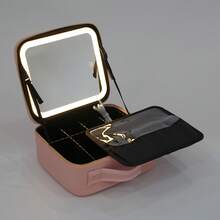 YUNRUX Makeup Bag With Mirror-3 Colors LED Light Travel Cosmetic Bag With LED Mirror With Cosmetic Mirror For On The Go Portable Makeup Bag With Adjustable Dividers 26 * 23 * 11cm (Pink) - 粉色 - 查看 4