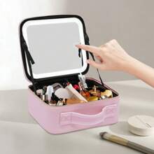YUNRUX Makeup Bag With Mirror-3 Colors LED Light Travel Cosmetic Bag With LED Mirror With Cosmetic Mirror For On The Go Portable Makeup Bag With Adjustable Dividers 26 * 23 * 11cm (Pink) - 粉色 - 查看 1