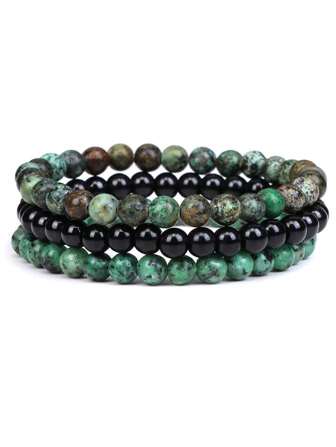 3pcs Natural Stone Powder Crystal, Agate, Tiger Eye, And Turquoise Elastic Bracelet Set, Charm Bracelet For Men And Women, Western Style, Couple Bracelet, Best Friend Bracelet