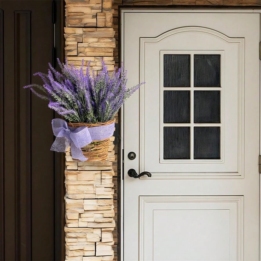 Kranz Trockenblumen für die Wand, Korbkranz für Eingangstür, Frühlings- und Sommerkranz für Eingangstür - Violett - Übersicht 1