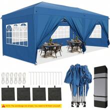 Gazebo 3x6 With Side Walls, Folding Pavilion 3x6 Waterproof, Stable, Winterproof With Bag With Wheels, 4 Sandbags, Easy To Set Up Folding Tent For Outdoor Party, Garden, Event - 藍色 - 查看 1