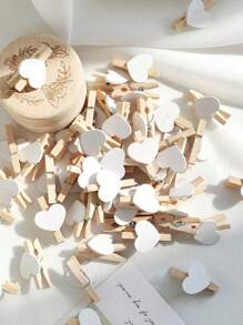 20pcs/50pcs/100pcs Postcard Clips Family Wedding Valentine's Day Decoration, Quilt Drying Clips, Red Heart Love Wooden Clothes Photo Paper Pins Mini Clothespins