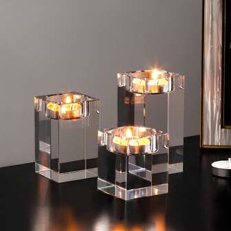 Portavelas de cristal cuadrados para velas de té, soporte de velas de vidrio para centros de mesa, decoraciones para mesas de comedor, sala de estar, bodas, regalos