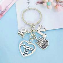 1pc Unisex 18th Birthday Gift Keychain With Heart & Cake Pendant, Backpack/Bag Accessory - Silver - View 1