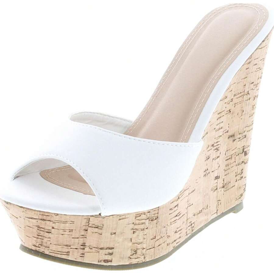 Womens Open Back Tall Wedge Sandal - 白色 - 查看 1