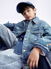 Annil Chaqueta de mezclilla de jacquard diamante versátil de moda para niño preadolescente para primavera y otoño