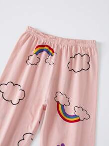 4 件套少女家居服套装卡通印花轻便睡衣，包括 3/4 袖上衣和 7/9 长裤 - 彩色 - 查看 7