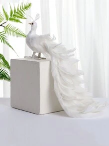 1入組37cm白孔雀模擬羽毛孔雀花園工藝裝飾品,適用於園藝和景觀裝飾 - 白色 - 查看 3