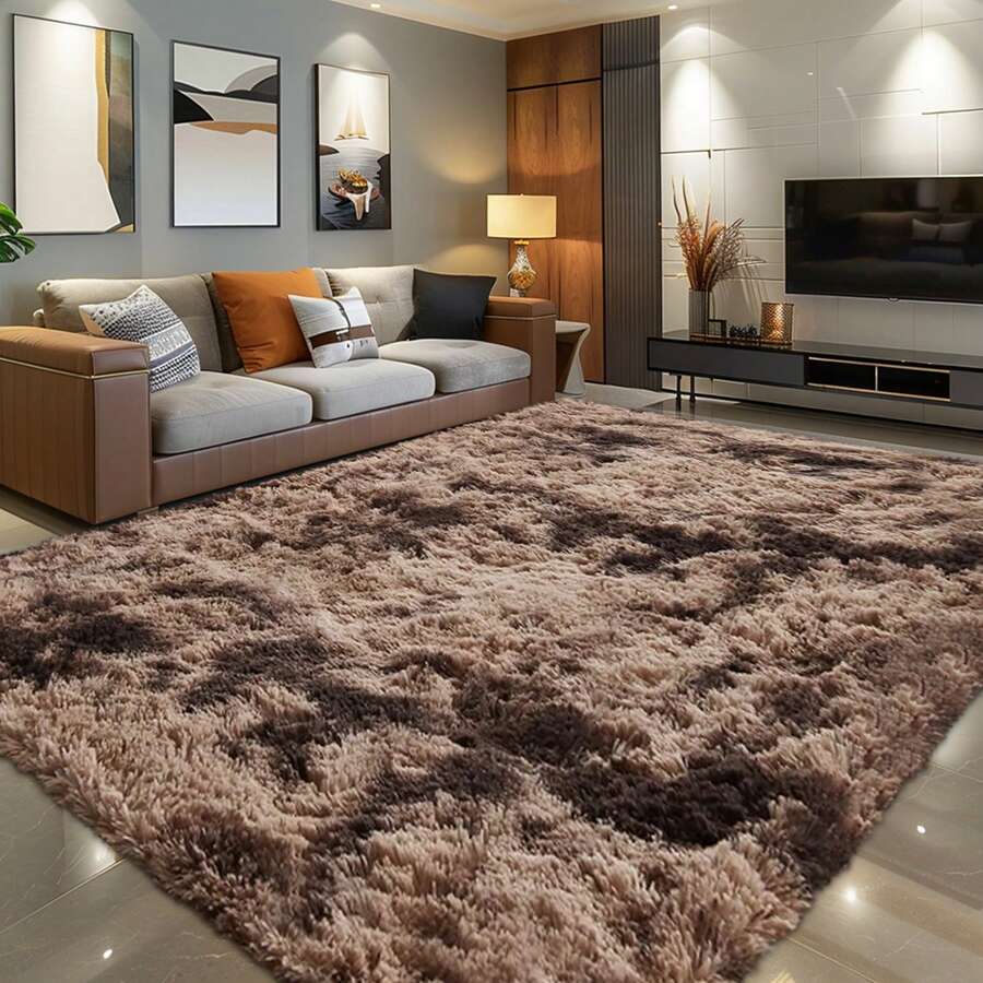Soft Shag Area Rugs For Living Room, Fluffy Shaggy Rugs For Bedroom, Luxury Modern Plush Carpet For Dorm, Apartment, Indoor Home Decor, Upgrade Non-Slip Cozy Accent Rug For Floor Protection And Style, Room Decor. - Tie Dye-Cà phê - Xem 1