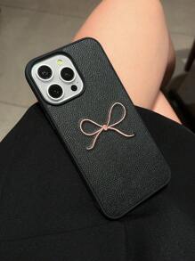 Apple Bow Phone Case 1pc Embroidered PU Leather Anti-Drop Bowknot Phone Case, Compatible With IPhone Waterproof Shockproof Scratch Resistant - Multicolor - View 3