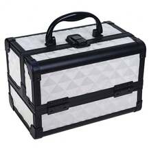 Portable Multi-Tray Cosmetic Storage Box With Makeup Mirror - 白色 - 查看 6