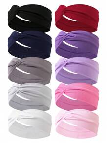 Bộ 10 băng đô cài tóc nữ màu trơn thêu chữ thập, phụ kiện tóc thời trang, băng đô turban thường ngày, băng thấm mồ hôi, băng đô mùa thu đông cho trang phục đi nghỉ mát, khăn choàng thanh lịch cho nữ, khăn bandana mềm mại cho trang phục mùa hè. - Nhiều màu - Xem 15