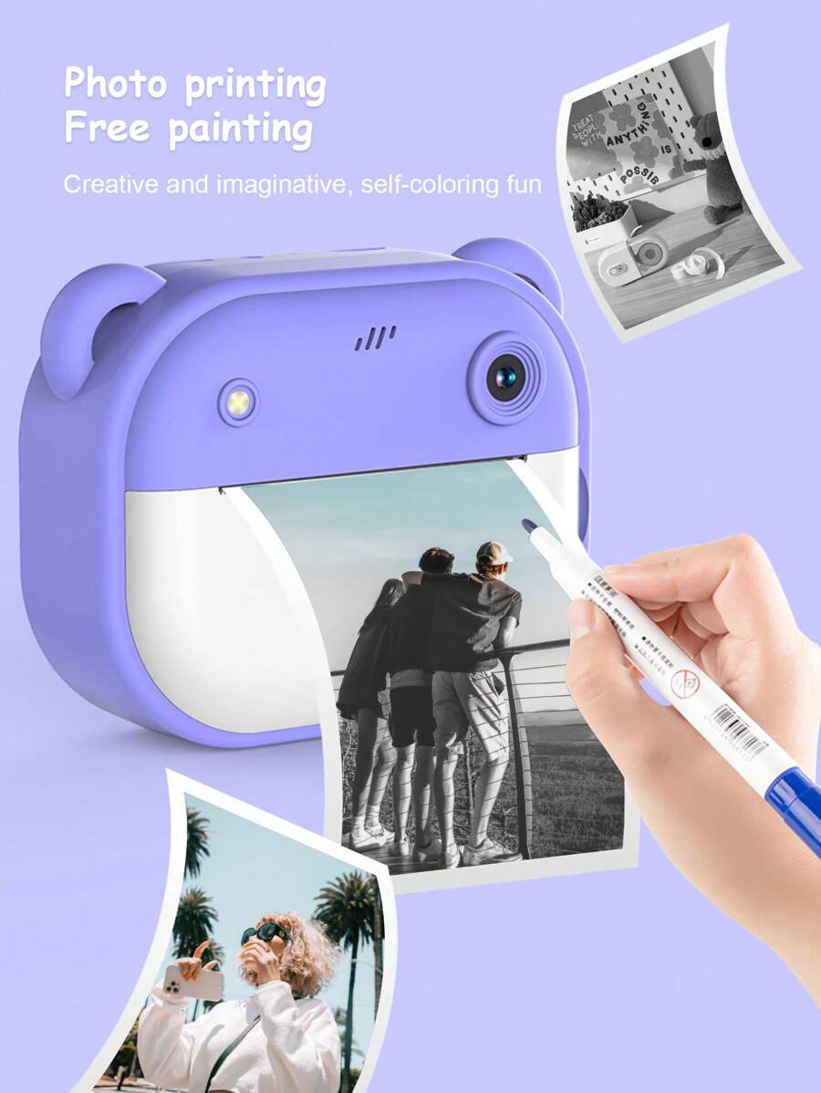 Reletech 即时迷你打印相机，无墨相机，附赠打印纸，1080P自拍视频数码相机，配备2.4英寸IPS屏幕，生日和圣诞节学习相机 - 紫色 - 查看 1