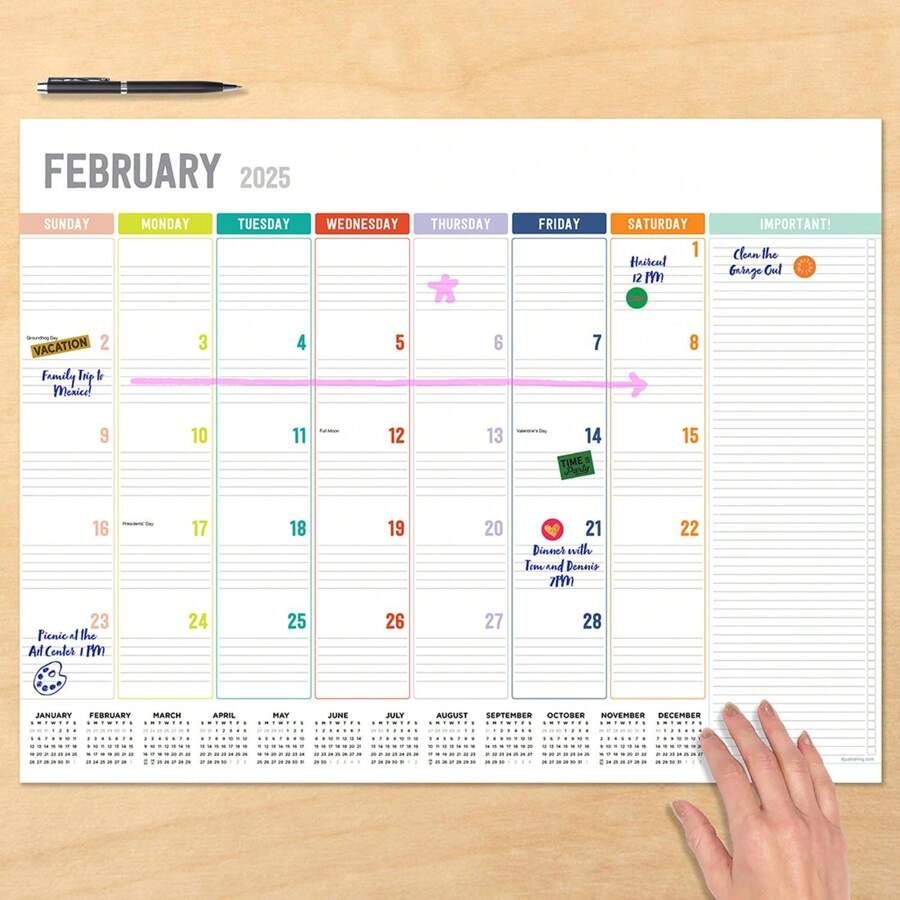 2025 Rainbow Blocks Large Desk Pad Monthly Blotter Calendar SHEIN USA
