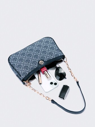 DK DKMG 1 件 PU 皮革字母图案链条单肩包/斜挎包，适合日常使用或节日礼物