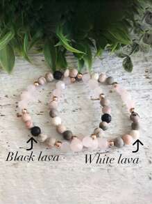 YAUKIA 1pc 6mm Rozenkwarts en roze zebra kraal edelsteen armband, roségouden kralen armband, etherische olie diffuser armband, damessieraden.