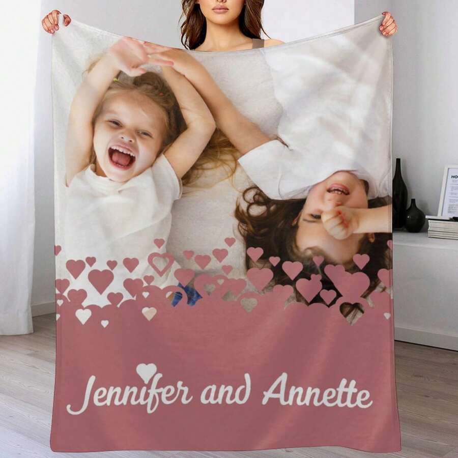 1 chiếc chăn tùy chỉnh có văn bản ảnh, chăn vải nỉ tùy chỉnh sử dụng ảnh gia đình, bạn bè, trẻ em, chó hoặc thú cưng, quà tặng ảnh gia đình cho sinh nhật, giáng sinh, halloween, ngày lễ tình nhân, ngày của cha, ngày của mẹ, quà tặng độc đáo cho chị em bạn bè, mẹ, bố, cô ấy, anh ấy - Hồng - Xem 1