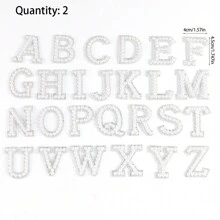 Diy 26入組白色珍珠和鑽石字母貼布,可縫在衣服、布料、背包上 - 白色 - 查看 13