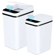 2 Pack 2.2 Gal & 4 Gal Bathroom Automatic Trash Can Touchless Motion Sensor Small Garbage Can With Lid Smart Electric Narrow Waterproof Garbage Bin For Bedroom Office Kitchen(Batteries Not Included) - White - View 1