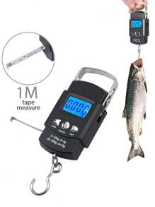 1 Balanza digital para pescar con cinta métrica, báscula precisa para pesar peces, bolsas, de mano, de equipaje con gancho, de compras, de acero inoxidable tipo gancho de pesca, báscula colgante digital LCD conveniente para uso diario en pesca, equipaje de viaje, compras, etc. [Oferta de Año Nuevo]