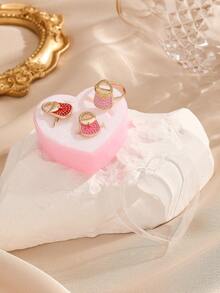 3入組時尚幾何星形戒指套裝，配有可愛的心形、包包和花朵戒指（禮盒包裝），適合度假、約會、日常佩戴和送禮