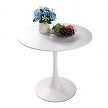 31.5"H White Tulip Table Mid-Century Dining Table With Round MDF Table Top, Pedestal Dining Table, End Table Leisure Coffee Table - 白色 - 查看 7