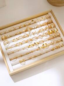 66pcs/Set Fashionable Elegant Simple Delicate Ring Set In Heart, Butterfly, Flower, Leaf, Droplet, Geometric, Faux Pearl & Wide Metallic Styles For Holidays, Parties, Dating & Daily Wear (Without Box)