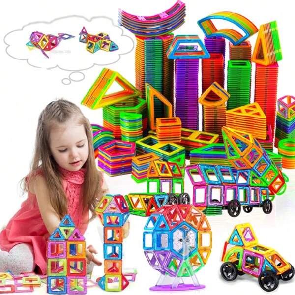 18pcs-146pcs Children's Magnetic Building Block Toys, Children's Large-Sized Magnetic Building Blocks, Design Building Toys For Boys And Girls, Suitable For Children Aged 3-12, STEM Toys, Magnetic Designer Building Board Puzzle Toys