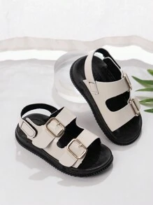 時尚中性兒童魔鬼氈露趾沙灘鞋，柔軟防滑底，適用於夏季室內外正式場合穿著 - 白色 - 查看 1