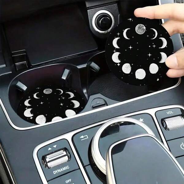 2 pièces Porte-gobelet pour voiture ciel lune étoiles, Porte-gobelet rond noir et blanc, lavable et antidérapant, cadeau unique