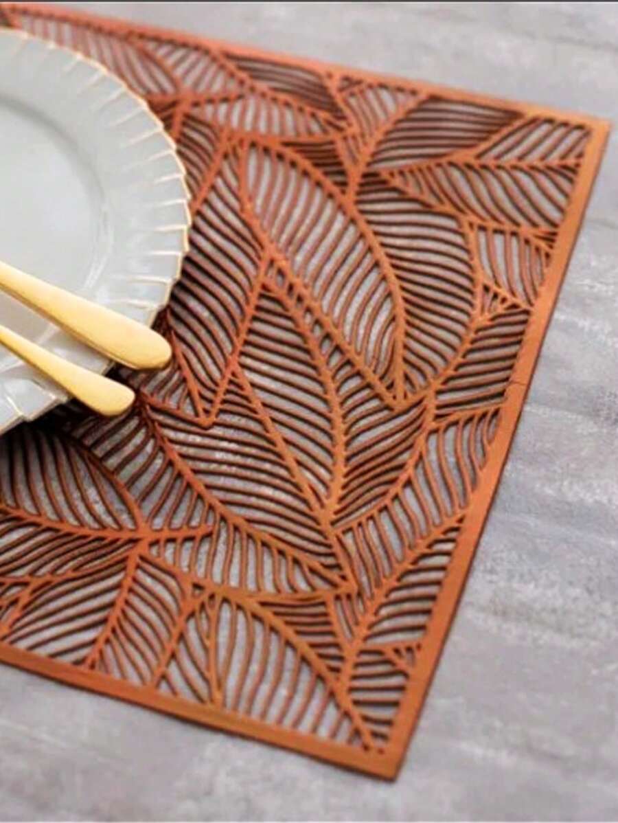Kit de Jogo Americano Para Mesa de Jantar Posta Design de Folhas 4 ou 6 peças Sousplat - Bronze - Visão 1
