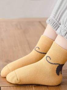 5對/組卡通貓紋中筒襪，適用於嬰兒男女和兒童，可跨季穿著 - 彩色 - 查看 10