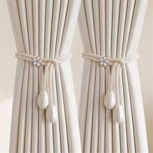 2pcs Adjustable Curtain Straps, Creative Curtain Tiebacks With Rope For No-Drill Curtains - White - View 2