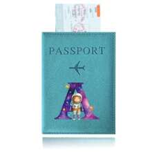 Passport Holder Pu Leather Waterproof Travel Accessory Passport Cover Astronaut Letter Print Unisex Portable Lightweight Slim Passport Wallet Business Credit Card Holder Waterproof Plane Ticket Card Case For Back To School For Flight