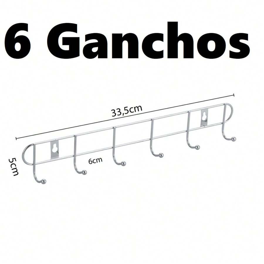 Wall Coat Rack Stainless Steel Hanger With 6 Multipurpose Hooks - Plateado - Ver 1