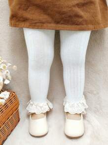 3入組女童可愛蕾絲邊七分褲襪，適合日常穿著 - 彩色 - 查看 4